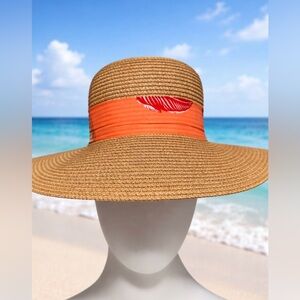 Wide-Brim Hat Sun Hat w Coral Tropical Band NWOT